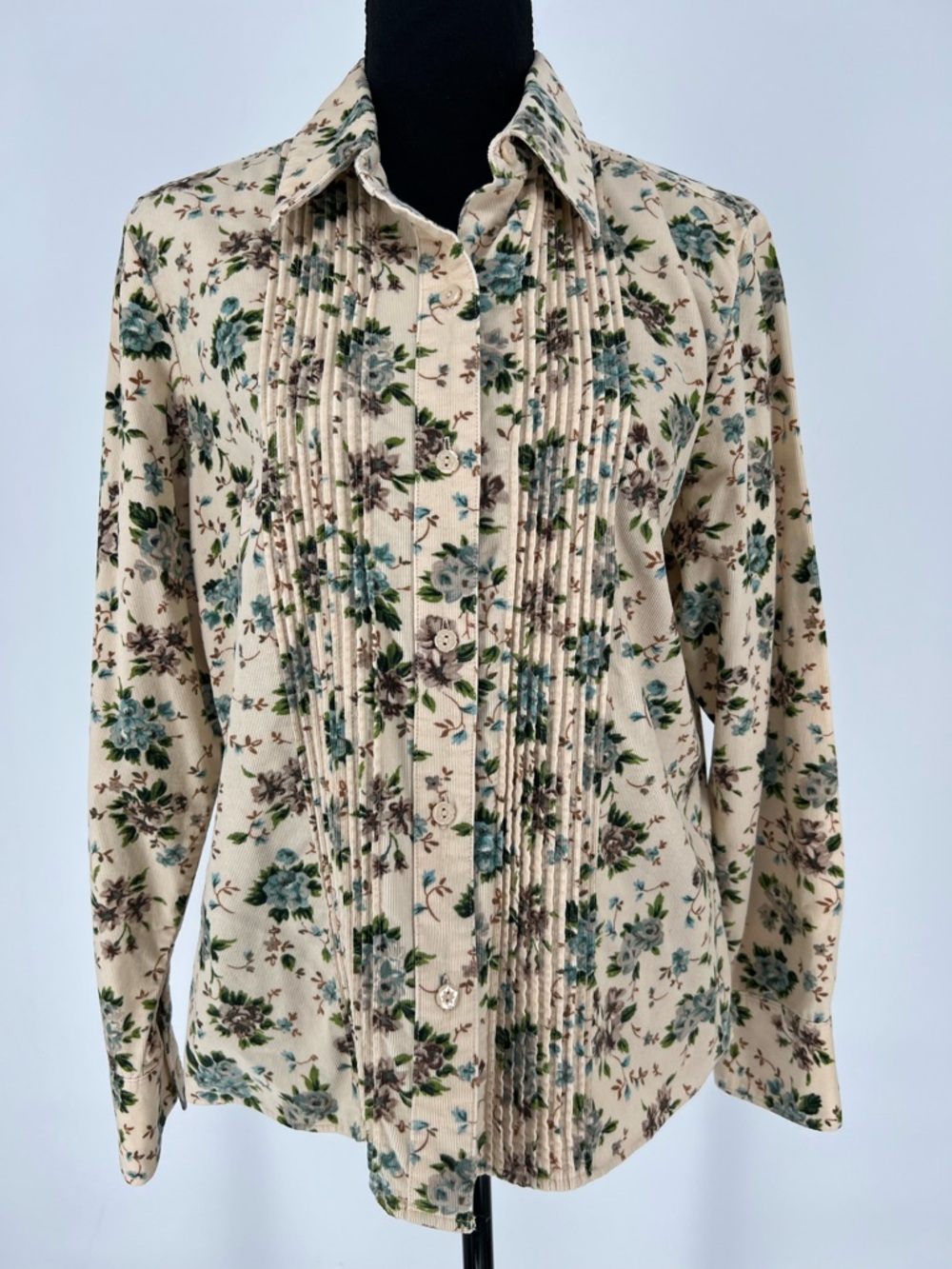 Liz Claiborne Floral Textured Top in Cream and Teal